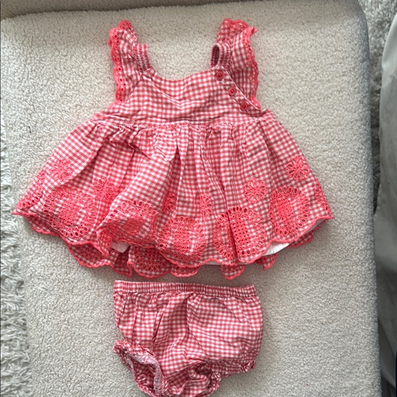 GAP Other - Baby Gap Girls Poplin Eyelet-Hem Gingham Pink Baby Dress Set - size 3-6M